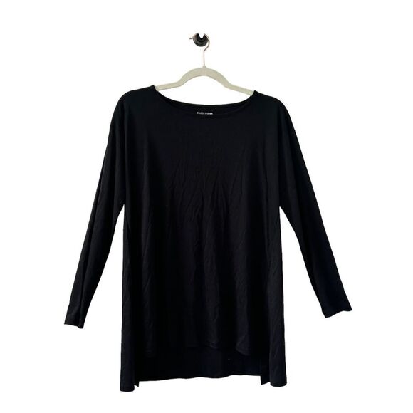 Eileen Fisher High Low Long Sleeve Tunic Blouse Women’s Black Size XS - Picture 1 of 4